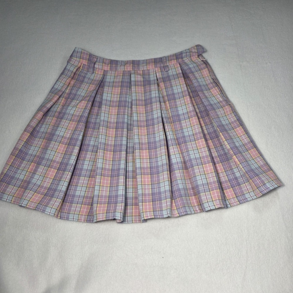 Hot Topic Sweet Society Pink Blue Lavender Pastel Plaid Pleated Mini Skirt Small